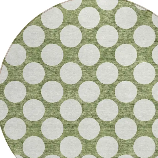 8' Green And Ivory Round Polka Dot Washable Indoor Outdoor Area Rug Photo 4