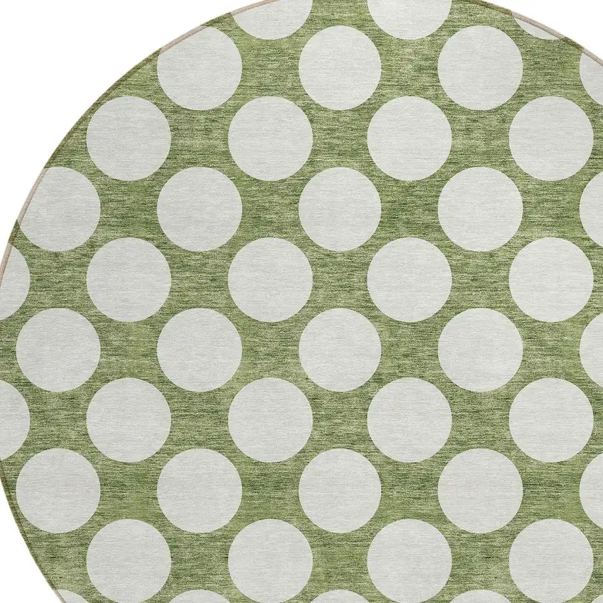 8' Green And Ivory Round Polka Dot Washable Indoor Outdoor Area Rug Photo 4