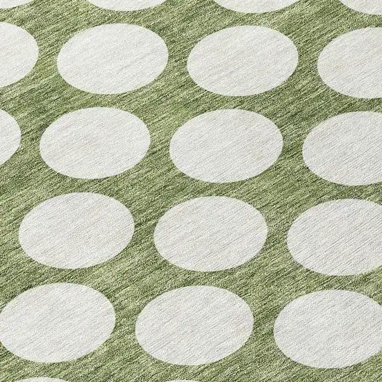 8' Green And Ivory Round Polka Dot Washable Indoor Outdoor Area Rug Photo 8