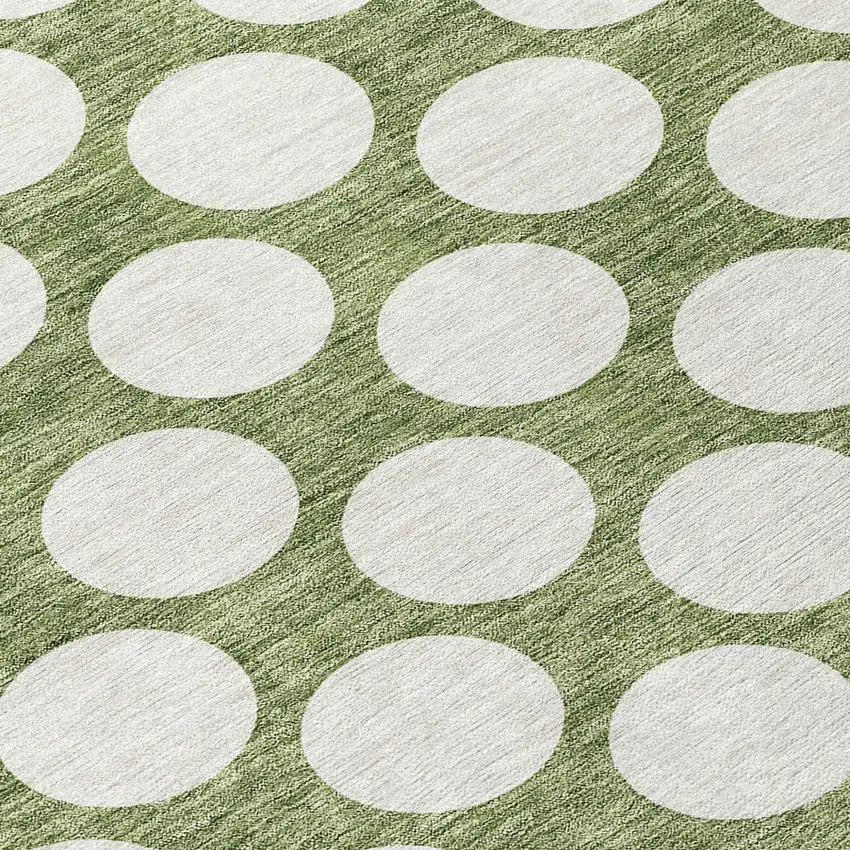 8' Green And Ivory Round Polka Dot Washable Indoor Outdoor Area Rug Photo 8