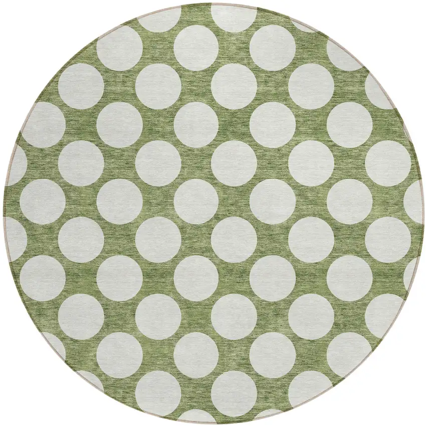 8' Green And Ivory Round Polka Dot Washable Indoor Outdoor Area Rug Photo 2