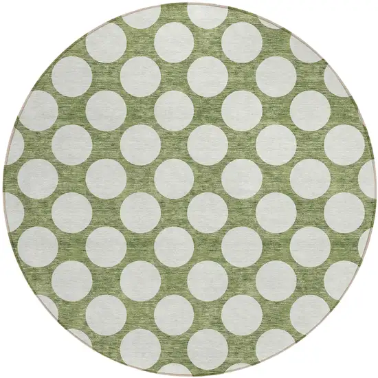 8' Green And Ivory Round Polka Dot Washable Indoor Outdoor Area Rug Photo 2