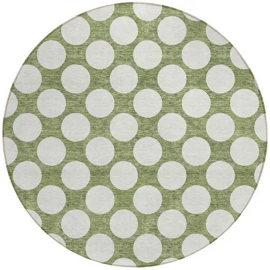 8' Green And Ivory Round Polka Dot Washable Indoor Outdoor Area Rug Photo 5