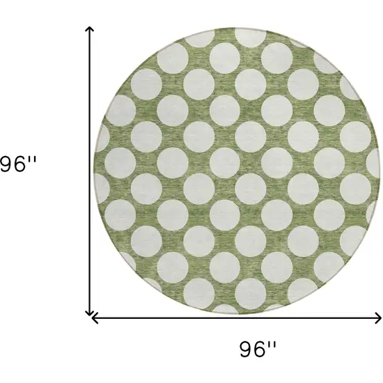 8' Green And Ivory Round Polka Dot Washable Indoor Outdoor Area Rug Photo 3