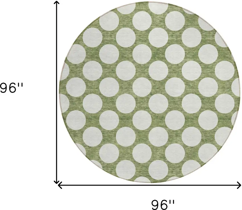 8' Green And Ivory Round Polka Dot Washable Indoor Outdoor Area Rug Photo 3