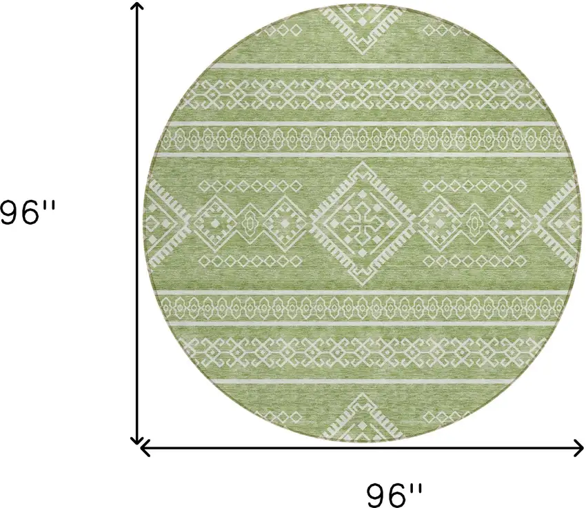 8' Green And Ivory Round Southwestern Washable Indoor Outdoor Area Rug Photo 3