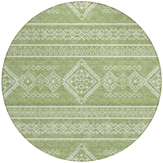 8' Green And Ivory Round Southwestern Washable Indoor Outdoor Area Rug Photo 6
