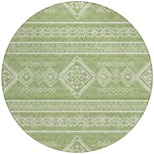 Photo of 8' Green And Ivory Round Southwestern Washable Indoor Outdoor Area Rug