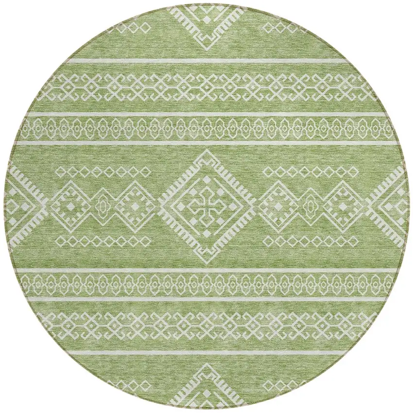 8' Green And Ivory Round Southwestern Washable Indoor Outdoor Area Rug Photo 6