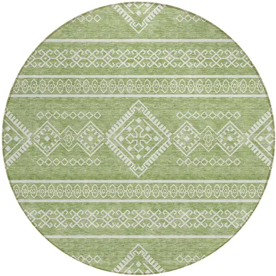 8' Green And Ivory Round Southwestern Washable Indoor Outdoor Area Rug Photo 2
