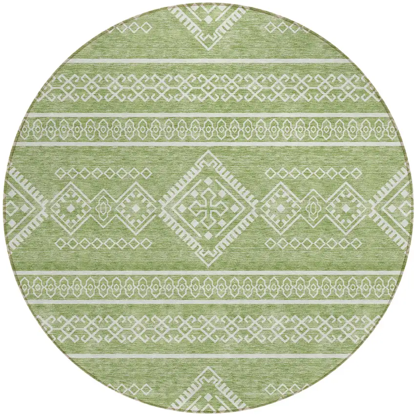 8' Green And Ivory Round Southwestern Washable Indoor Outdoor Area Rug Photo 2