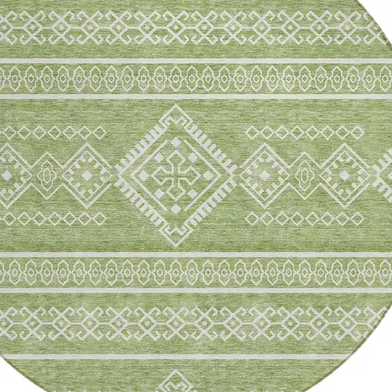 8' Green And Ivory Round Southwestern Washable Indoor Outdoor Area Rug Photo 4
