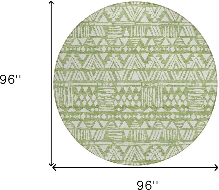 8' Green And Ivory Round Southwestern Washable Indoor Outdoor Area Rug Photo 3
