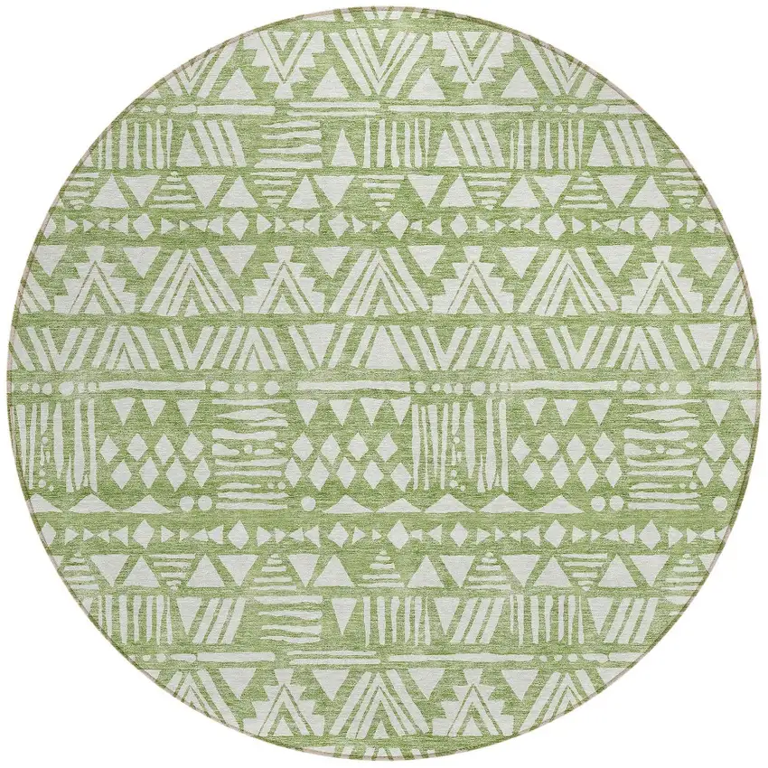 8' Green And Ivory Round Southwestern Washable Indoor Outdoor Area Rug Photo 4