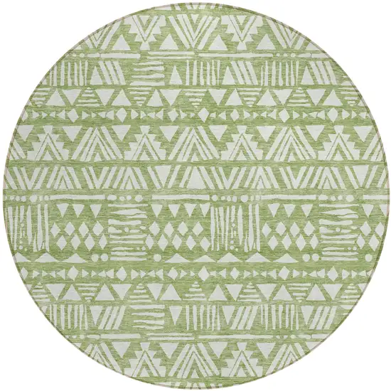 8' Green And Ivory Round Southwestern Washable Indoor Outdoor Area Rug Photo 2