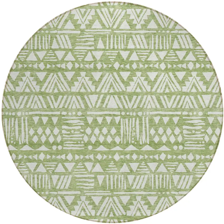 8' Green And Ivory Round Southwestern Washable Indoor Outdoor Area Rug Photo 2