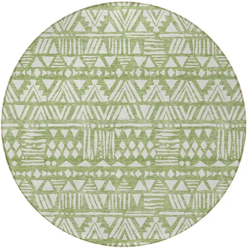 8' Green And Ivory Round Southwestern Washable Indoor Outdoor Area Rug Photo 5