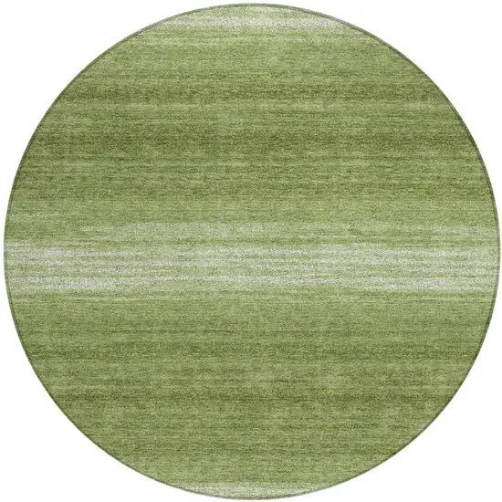 8' Green And Ivory Round Striped Washable Indoor Outdoor Area Rug Photo 2