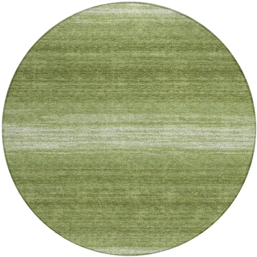 8' Green And Ivory Round Striped Washable Indoor Outdoor Area Rug Photo 2