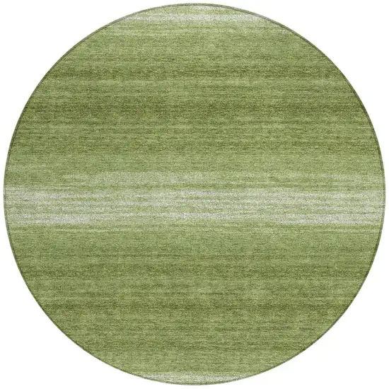 8' Green And Ivory Round Striped Washable Indoor Outdoor Area Rug Photo 4