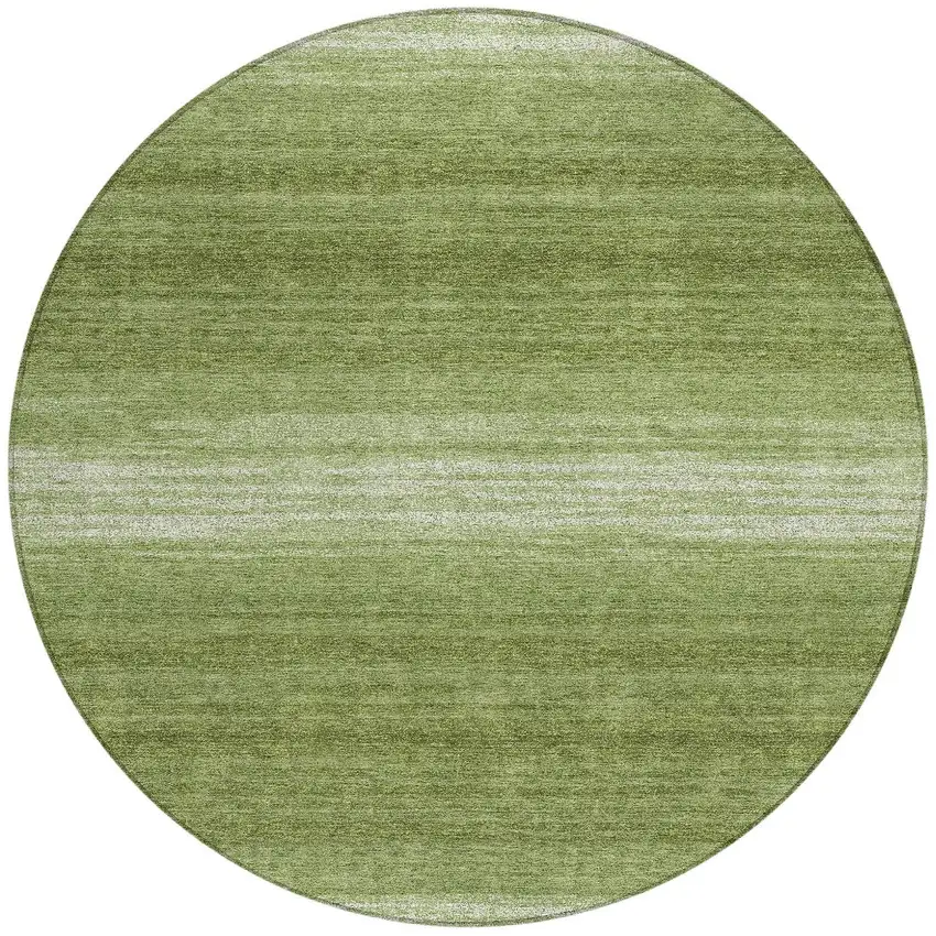 8' Green And Ivory Round Striped Washable Indoor Outdoor Area Rug Photo 4