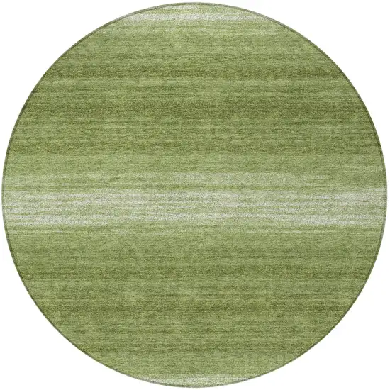 8' Green And Ivory Round Striped Washable Indoor Outdoor Area Rug Photo 5