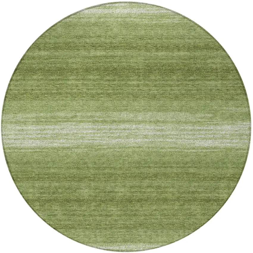 8' Green And Ivory Round Striped Washable Indoor Outdoor Area Rug Photo 5