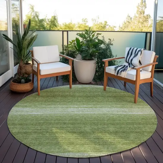 8' Green And Ivory Round Striped Washable Indoor Outdoor Area Rug Photo 6