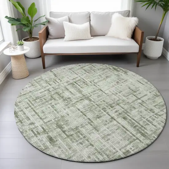 8' Green And Ivory Round Striped Washable Indoor Outdoor Area Rug Photo 5