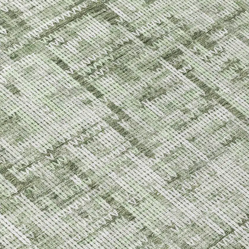 8' Green And Ivory Round Striped Washable Indoor Outdoor Area Rug Photo 8