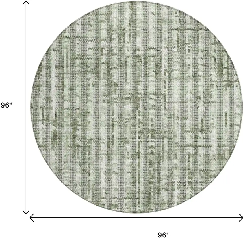 8' Green And Ivory Round Striped Washable Indoor Outdoor Area Rug Photo 6