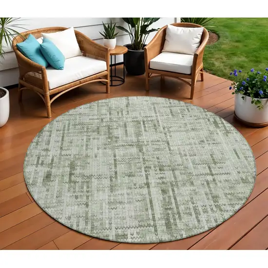 8' Green And Ivory Round Striped Washable Indoor Outdoor Area Rug Photo 2