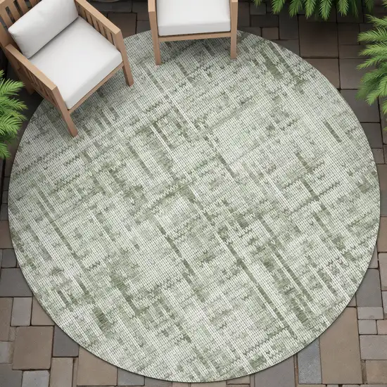 8' Green And Ivory Round Striped Washable Indoor Outdoor Area Rug Photo 4