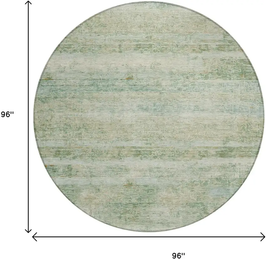 8' Green And Ivory Round Striped Washable Indoor Outdoor Area Rug Photo 8