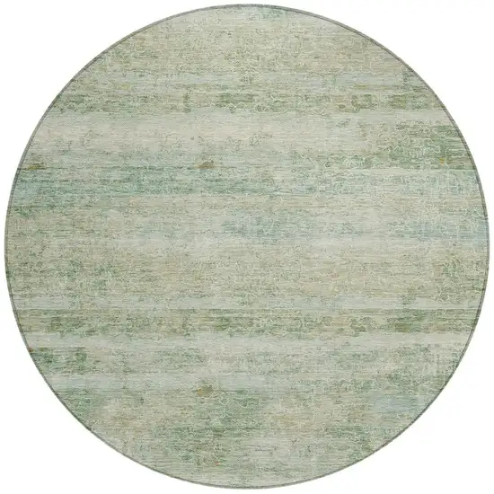 8' Green And Ivory Round Striped Washable Indoor Outdoor Area Rug Photo 3