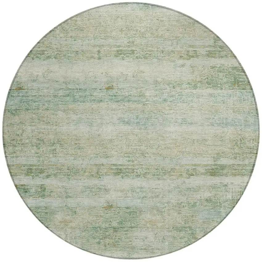 8' Green And Ivory Round Striped Washable Indoor Outdoor Area Rug Photo 3