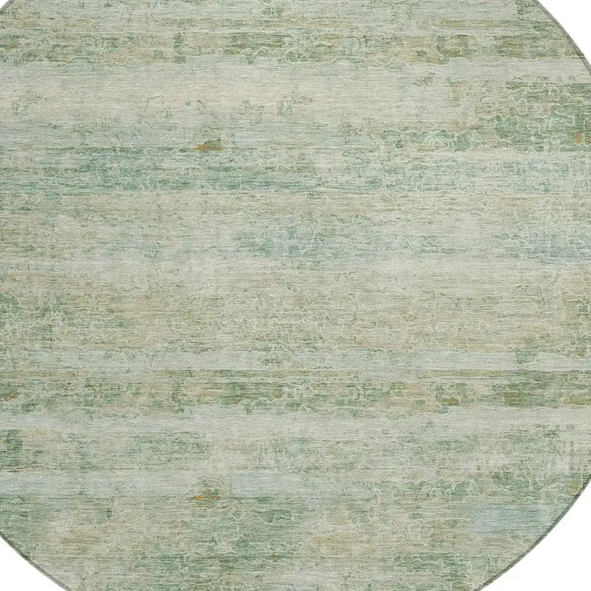 8' Green And Ivory Round Striped Washable Indoor Outdoor Area Rug Photo 5
