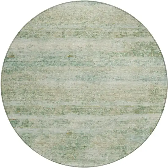 8' Green And Ivory Round Striped Washable Indoor Outdoor Area Rug Photo 1