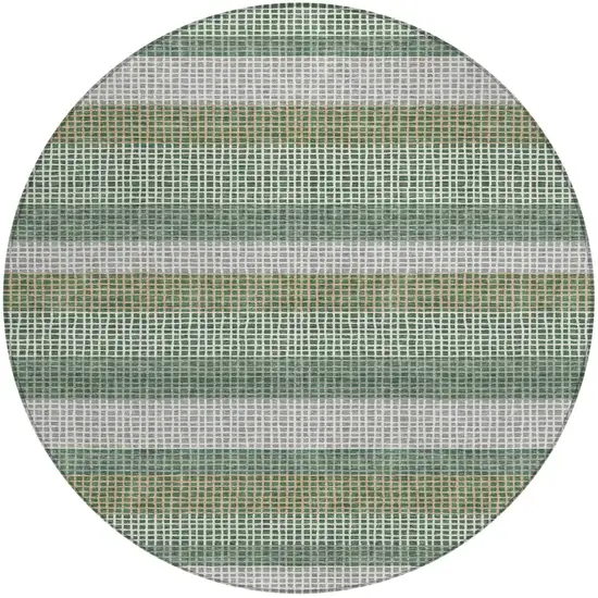 8' Green And Ivory Round Striped Washable Indoor Outdoor Area Rug Photo 2