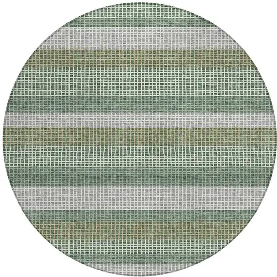 8' Green And Ivory Round Striped Washable Indoor Outdoor Area Rug Photo 4