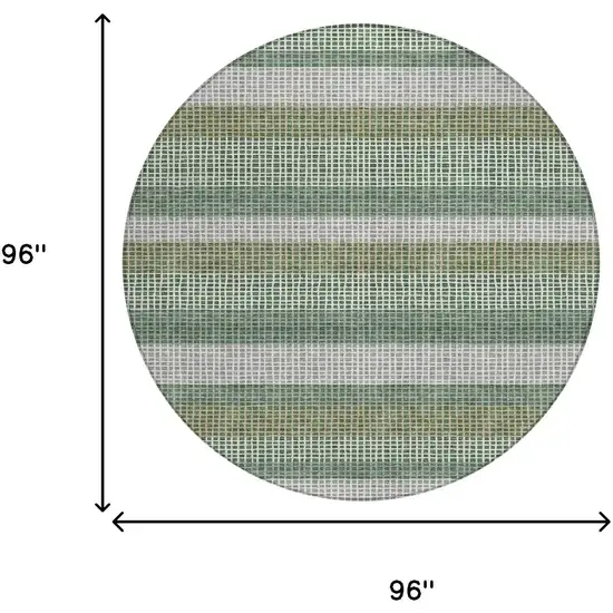 8' Green And Ivory Round Striped Washable Indoor Outdoor Area Rug Photo 7
