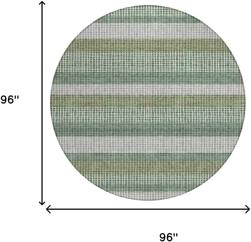8' Green And Ivory Round Striped Washable Indoor Outdoor Area Rug Photo 7