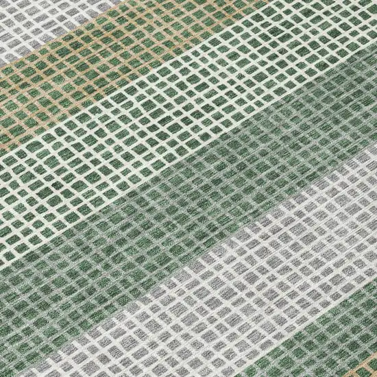 8' Green And Ivory Round Striped Washable Indoor Outdoor Area Rug Photo 6
