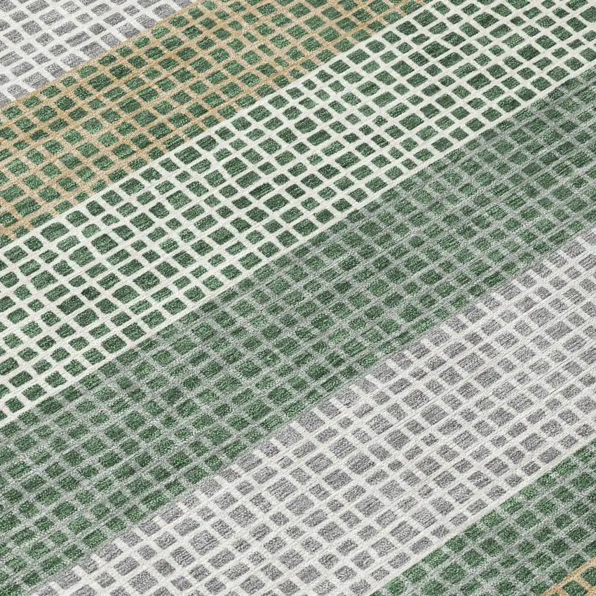 8' Green And Ivory Round Striped Washable Indoor Outdoor Area Rug Photo 6