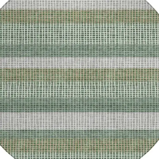 8' Green And Ivory Round Striped Washable Indoor Outdoor Area Rug Photo 3
