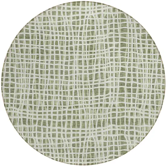 8' Green And Ivory Round Striped Washable Indoor Outdoor Area Rug Photo 1