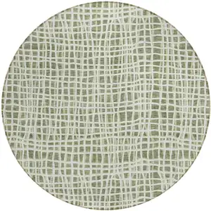 Photo of 8' Green And Ivory Round Striped Washable Indoor Outdoor Area Rug