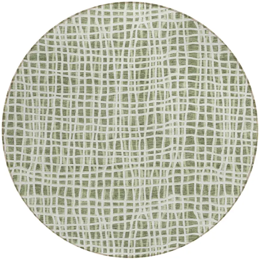 8' Green And Ivory Round Striped Washable Indoor Outdoor Area Rug Photo 1