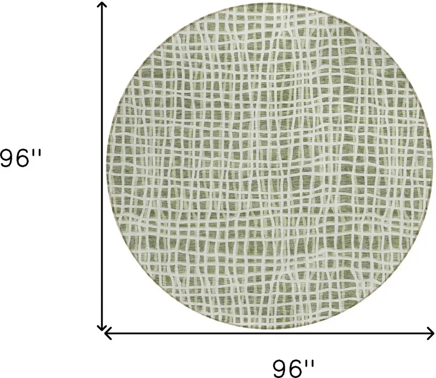 8' Green And Ivory Round Striped Washable Indoor Outdoor Area Rug Photo 8