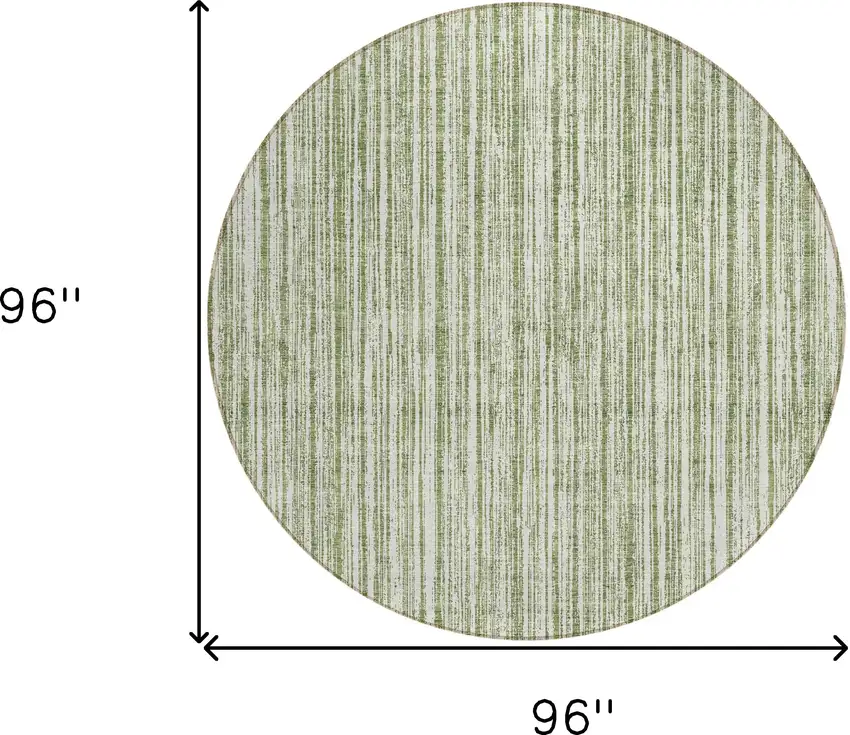 8' Green And Ivory Round Striped Washable Indoor Outdoor Area Rug Photo 8